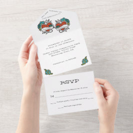 Invitación Todo En Uno Corazones Tatuados, Gráfico de Boda Tatuado