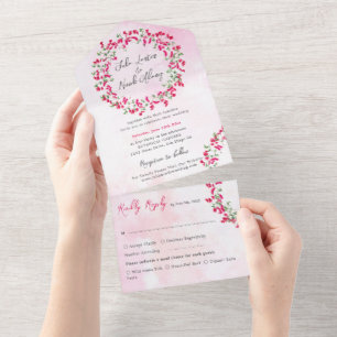 Invitación Todo En Uno Corona de Boda de Bosque Tropical de Buganvilla Ro