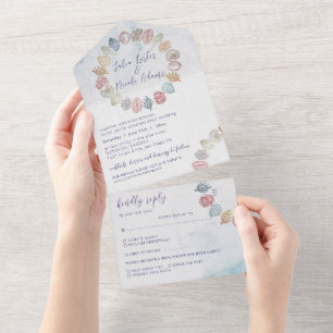 Invitación Todo En Uno Corona de boda de conchas marinas del océano de pl