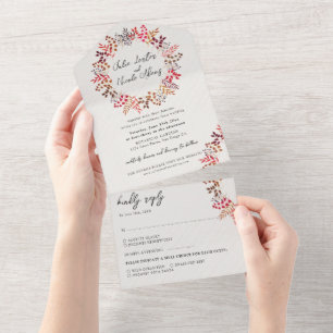 Invitación Todo En Uno Corona de Boda de Hoja de Otoño de Eucalipto Botán