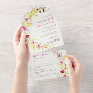 Invitación Todo En Uno Corona de flores de orquídea silvestre rosa púrpur