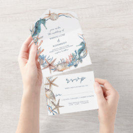 Invitación Todo En Uno Corona de Mar | Caballo de Mar y Conchas de Playa