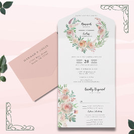Invitación Todo En Uno Corona floral de romance atemporal para boda