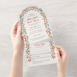 Invitación Todo En Uno Corona Floral Romántica Elegante Moderna Boda