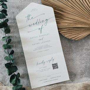 Invitación Todo En Uno Correo de código QR Verde azulado y blanco de Moda