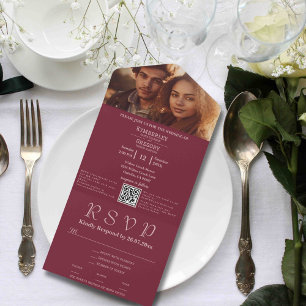 Invitación Todo En Uno Correo electrónico del código QR de la foto rosa d