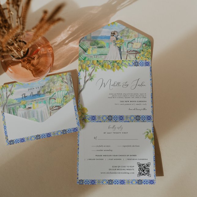 Invitación Todo En Uno Costa Amalfi | Boda de mosaicos mediterráneos (Subido por el creador)