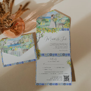 Invitación Todo En Uno Costa de Amalfi Boda de Azulejos Mediterráneos