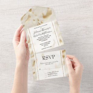 Invitación Todo En Uno Cowhide blanco crema de oro