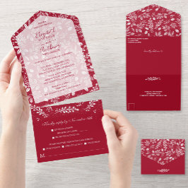 Invitación Todo En Uno Cranberry de frascos blancos sin sobres Boda