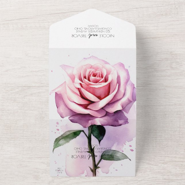 Invitación Todo En Uno Crea Tu Propia Rosa De Acuarela Rosa Personalizada (Afuera)