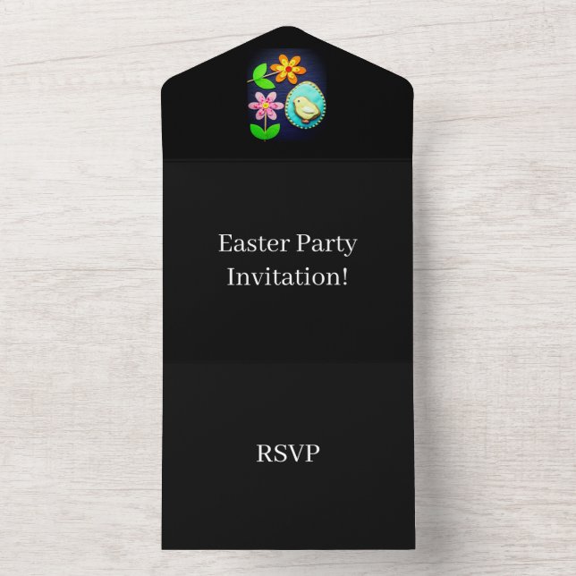 Invitación Todo En Uno Crea tu propio Fiesta de Pascua RSVP negro (Interior)