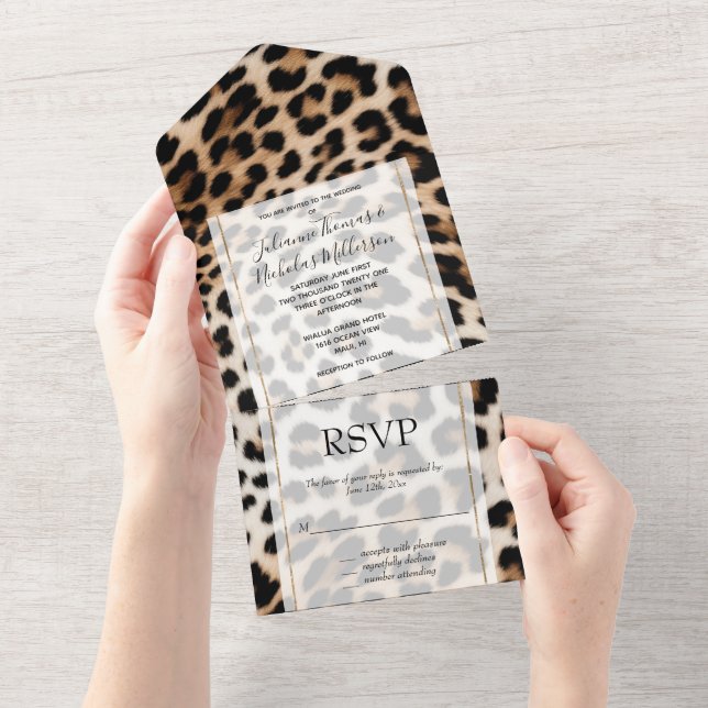 Invitación Todo En Uno Cream Black Leopard Print (desgarro)