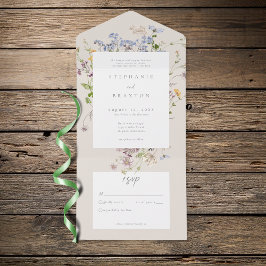 Invitación Todo En Uno Cream Wildflower Garden Elegant Wedding