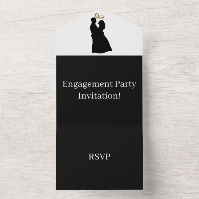 Invitación Todo En Uno Crear su propio partido de compromiso RSVP Negro I (Interior)