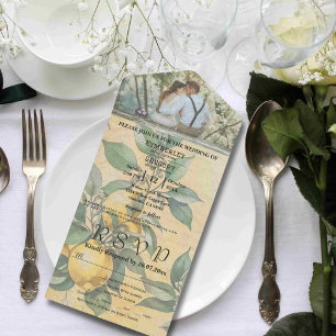 Invitación Todo En Uno Crema Amarillo Lemon Orchard Botánico Minimalista