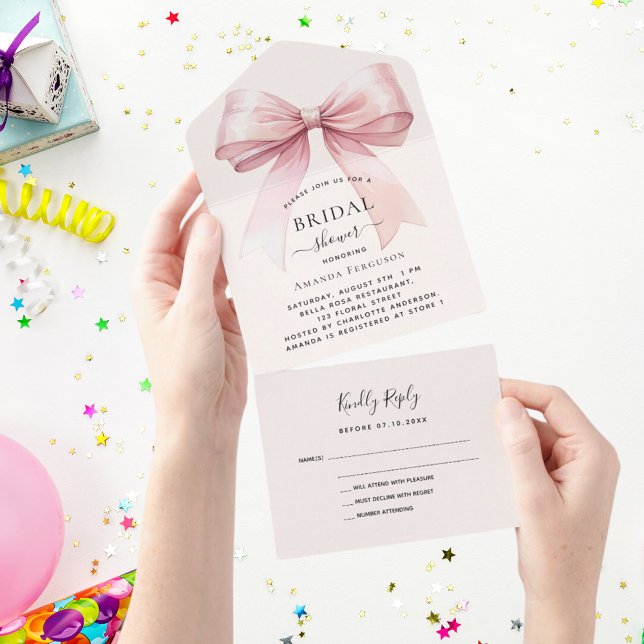 Invitación Todo En Uno Crema beige rosa de vaca Noche Ducha Rsvp (Subido por el creador)