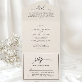 Invitación Todo En Uno Crema de Marfil Letra Moderna Simple