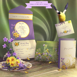 Invitación Todo En Uno Crema para Bodas de Jardín de Primavera Goldfinch