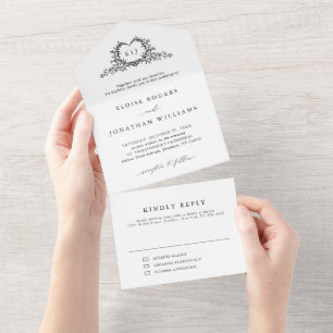 Invitación Todo En Uno Crest monograma caligrafía minimalista moderna Chi
