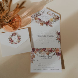 Invitación Todo En Uno Cresta de Boda Otoño en Flor