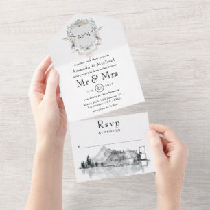 Invitación Todo En Uno Crestá Monograma de Boda junto al Lago