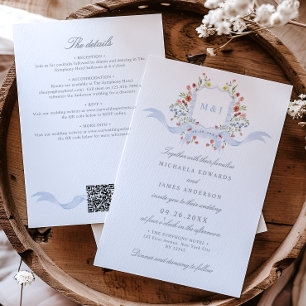 Invitación Todo en Uno Cresta Regencia Acuarela Boda QR