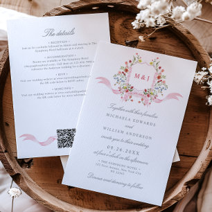 Invitación Todo en Uno Cresta Regencia Acuarela Boda QR