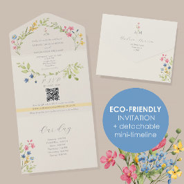 Invitación Todo En Uno Cronología de flores silvestres Boda de acuarela