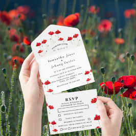 Invitación Todo En Uno Cuadros rojos Guión de agua Boda elegante