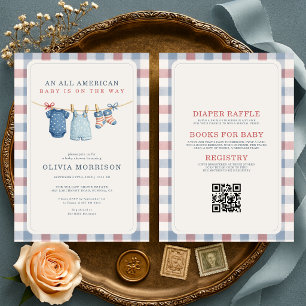 Invitación Todo en uno: Cuerda de ropa para Baby Shower Todo