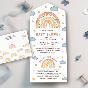 Invitación Todo En Uno Cuidada acuarela Boho Rainbow Baby Shower