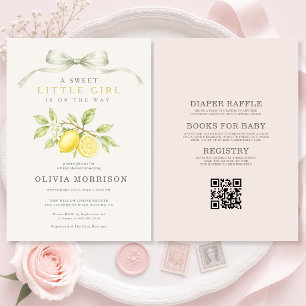 Invitación Todo en Uno Cumpleaños de Bebé con Lazo Coquette d