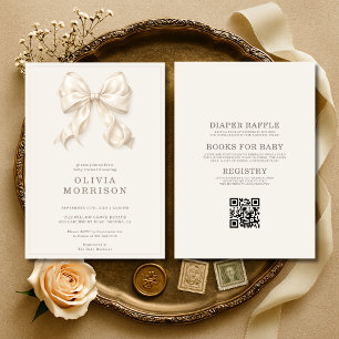 Invitación Todo en uno Cumpleaños de Coquette Neutral con Laz