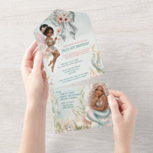 Invitación Todo En Uno Cumpleaños de Hada Sirena Bajo el Mar Todo en Uno