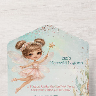 Invitación Todo En Uno Cumpleaños de Hada Sirena Bajo el Mar Todo en Uno