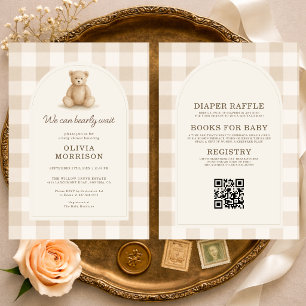 Invitación Todo en Uno Cumpleaños de Oso de Cuadros