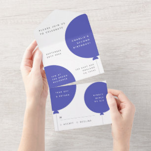 Invitación Todo En Uno Cumpleaños de Scandi Bebé de globo azul Fiesta R