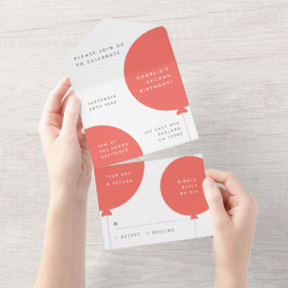 Invitación Todo En Uno Cumpleaños escandinavo | Fiesta de globo rosa de c