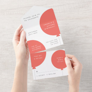 Invitación Todo En Uno Cumpleaños escandinavo   Fiesta de globos rosados