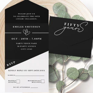 Invitación Todo En Uno Cumpleaños o aniversario número 50 en blanco y neg