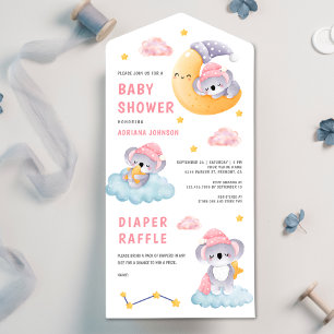 Invitación Todo En Uno Curte Sleeping Koala Bear Crescent Moon Baby Showe