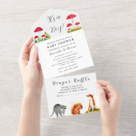 Invitación Todo En Uno Cute Baby Squirrel Toadstool Fox Animal Watercolor