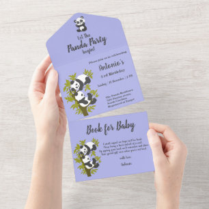 Invitación Todo En Uno Cute Bear Pandas Fiesta Boy Cumpleaños