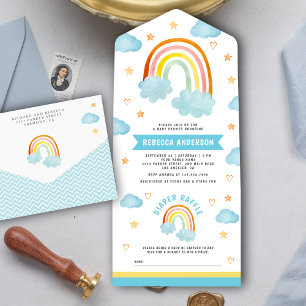 Invitación Todo En Uno Cute Boho Rainbow Clouds Baby Shower