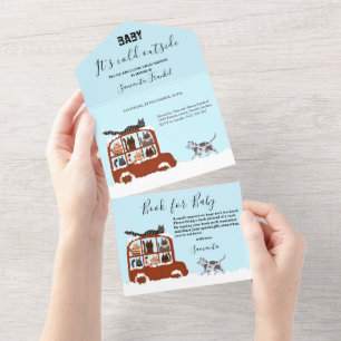 Invitación Todo En Uno Cute Cats en coche Invitación de baby shower de in
