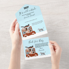 Invitación Todo En Uno Cute Cats in car Winter Cold Baby Shower