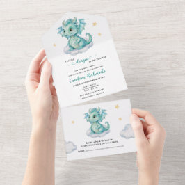 Invitación Todo En Uno Cute Dragon Baby Shower