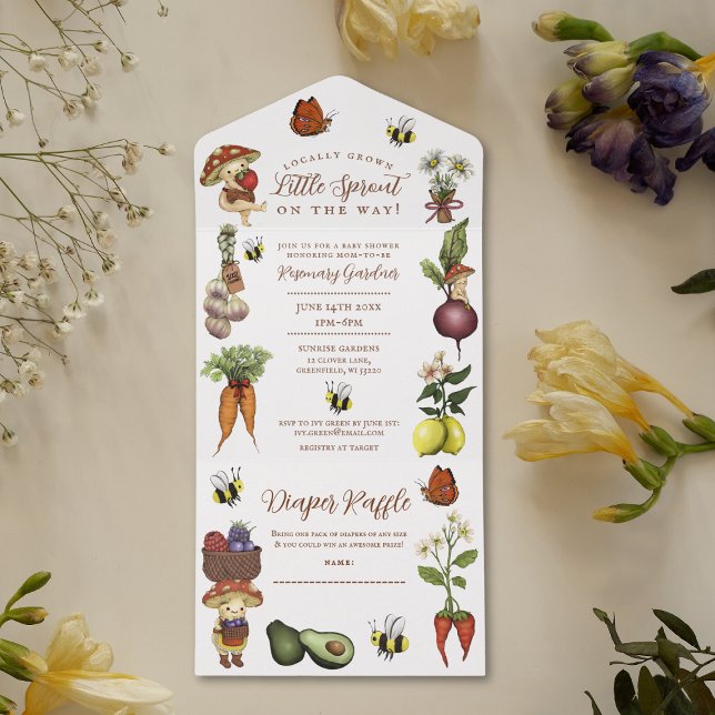 Invitación Todo En Uno Cute Little Sprout Baby Shower and Diaper Raffle (Subido por el creador)