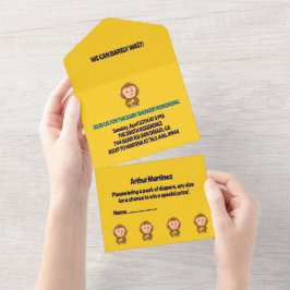 Invitación Todo En Uno Cute Monkey Theme Boy Baby Shower